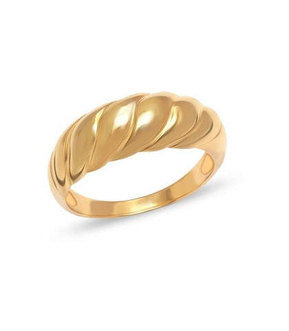 14K Gold Plated Braided Twisted Textured Signet Croissant Dome Rings