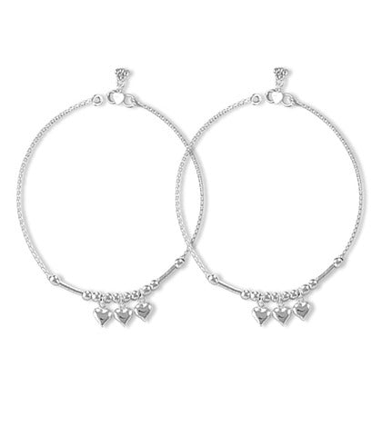 925 Sterling Silver Women Hanging Heart Chain Anklet