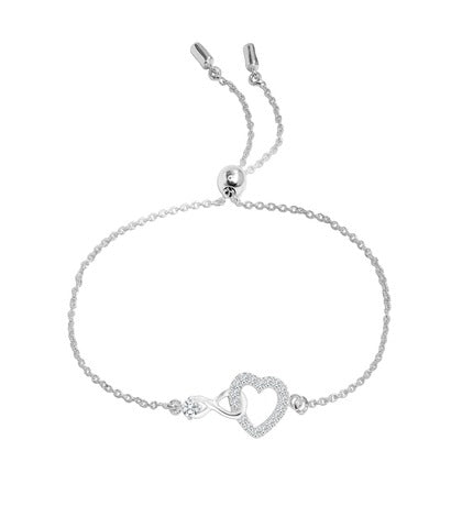 Silver Infinity Crystal Heart Bolo Bracelet