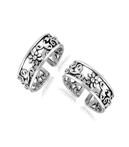 Sterling Silver Cutwork Floral Toe Ring