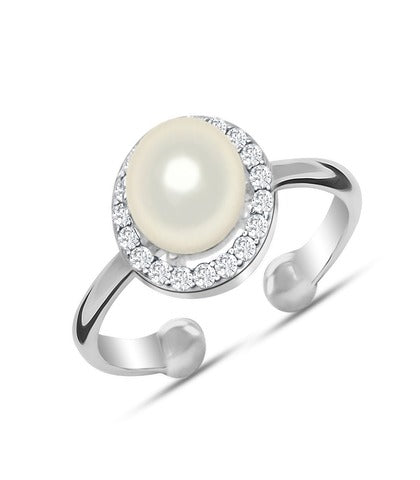 Open Statement Pave CZ Elegant Simulated Pearl Adjustable Ring