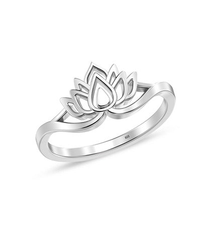 Sterling Silver Stackable Lotus Flower High Polish Resistant Comfort Band Rings