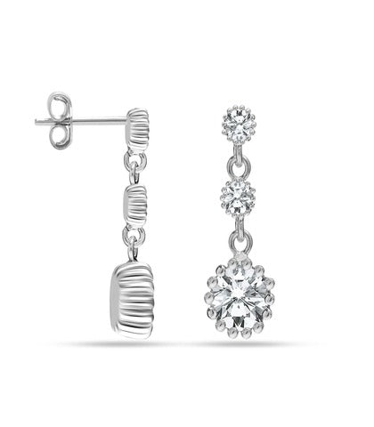 LeCalla 925 Sterling Silver Cubic Zirconia Crystal Small Classic Statement Linear Drop Dangle Earrings