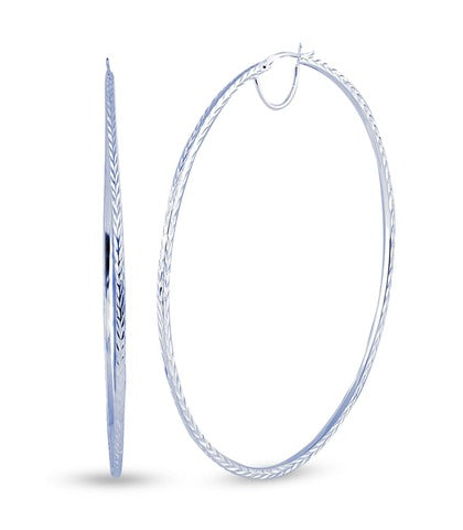 LeCalla 925 Sterling Silver Diamond-Cut Hoop Earrings