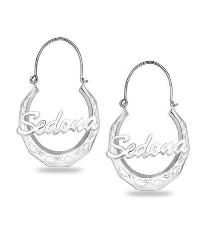 LeCalla 925 Sterling Silver Name Gypsy Style Hoop Earrings