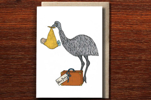 Emu with a baby greeting card