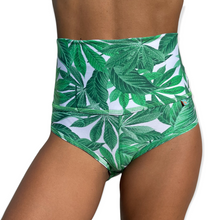 Load image into Gallery viewer, Green and white floral print high waist shorts for Bikram Hot Yoga
