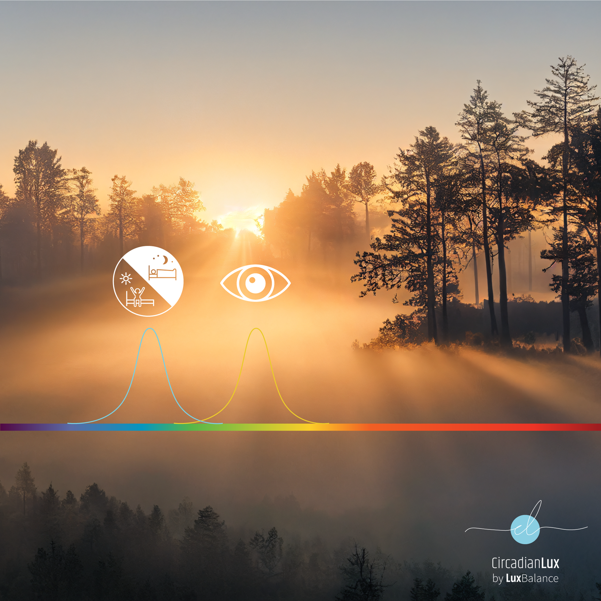 Sunrise with light spectrum and visual and circadian eye sensitivity to light