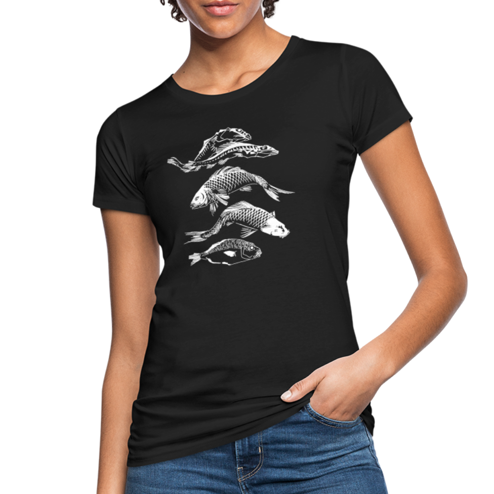 Frauen Bio-T-Shirt - “Fischsilhouetten” - Schwarz