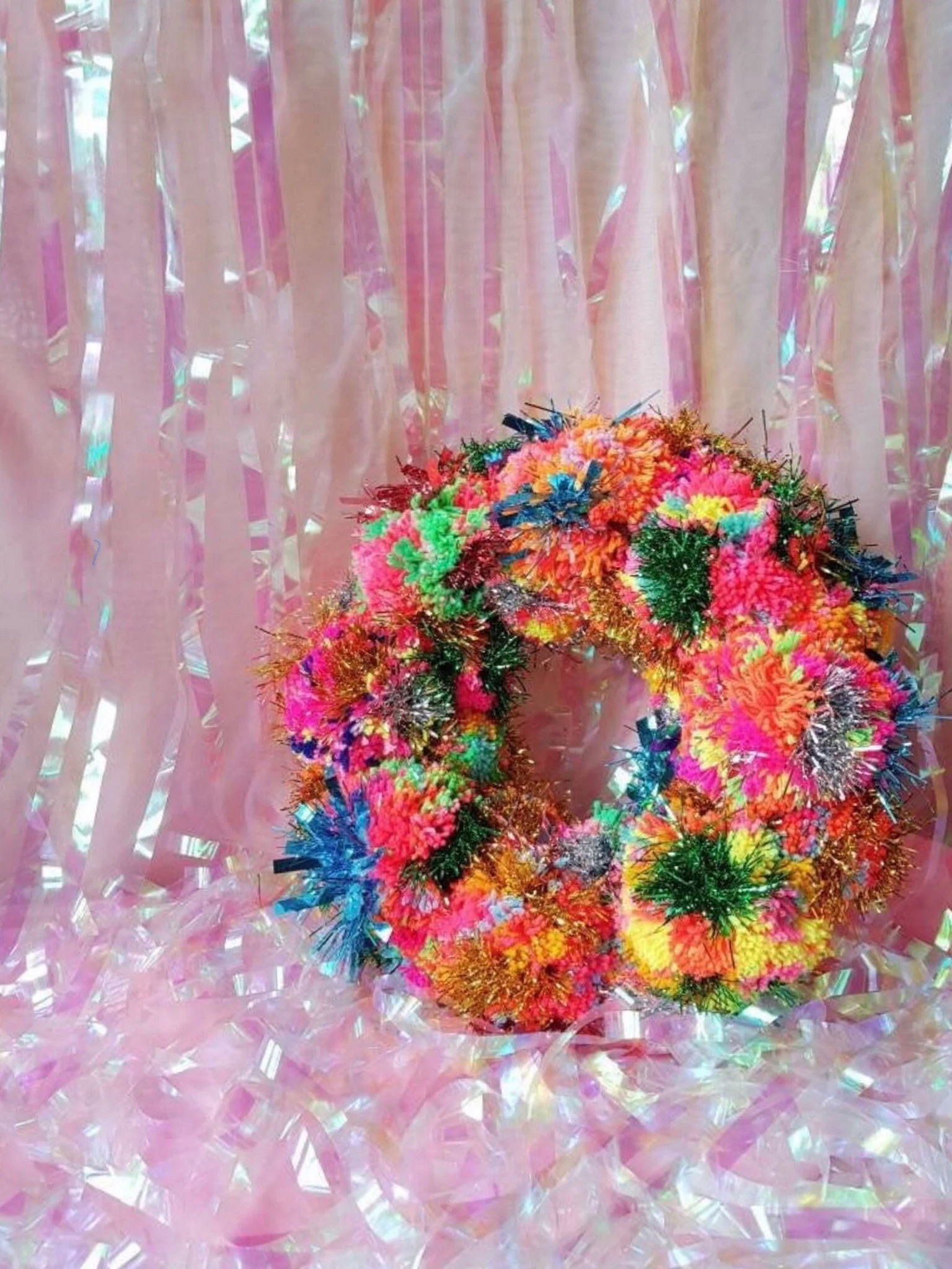 Fat Pom Poms Tinsel Pom Pom Headband: Rainbow