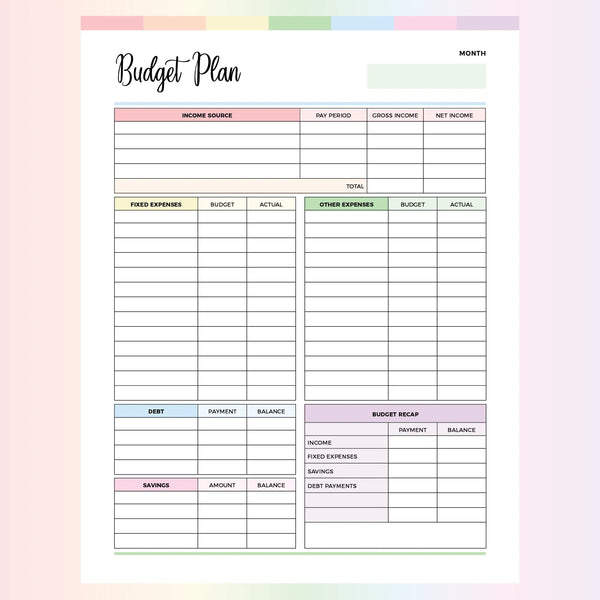 Budget Planner Sheets to Print in French Pack of Sheets for House