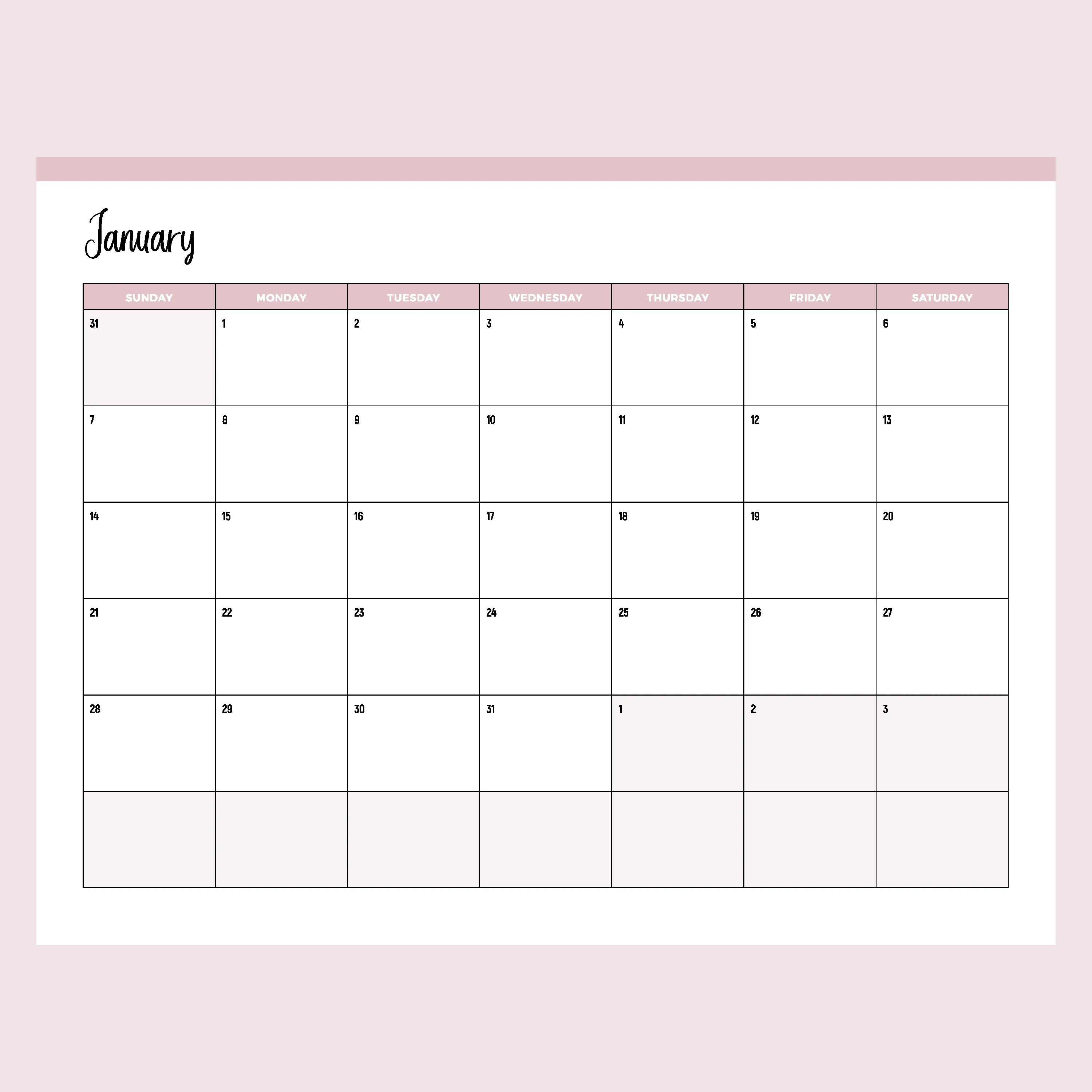 Horizontal 2024 Calendar Printable, Sunday Start Calendar