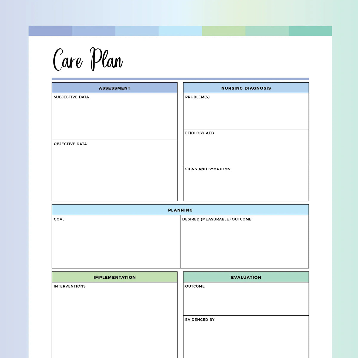 Nursing Care Plan Template Printable Instant Download Pdf Plan