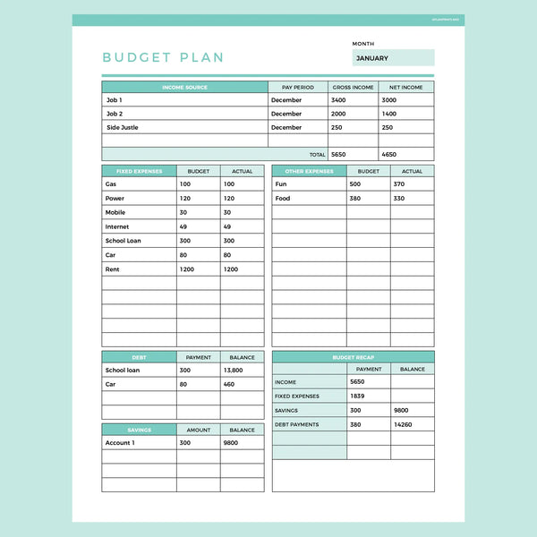 budget planner printable, financial planner