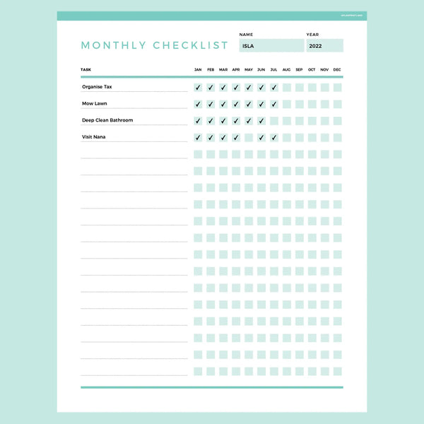 Checklist Monthly Template Printable