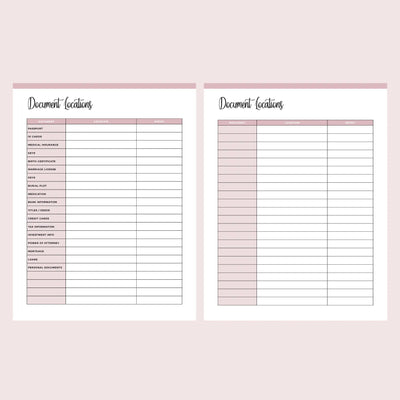 Printable Important Document Location Template, Plan Print Land