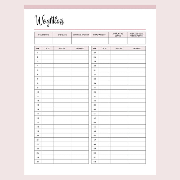 Monthly Weight Tracker | Track Body Weight Changes | Instant Download