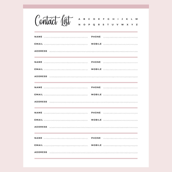 Printable Detailed Address Book Template