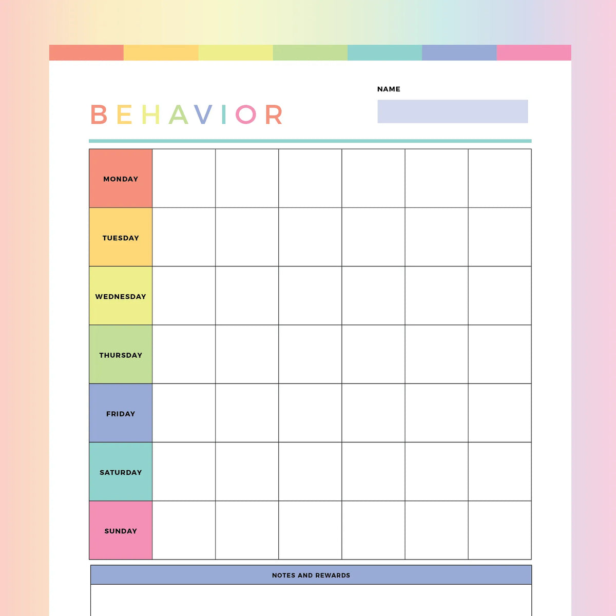 Printable Behaviour Chart For Kids Instant Download PDF A4 and US