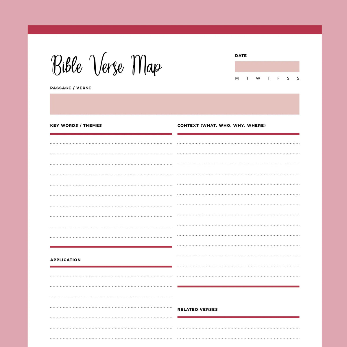 Printable Bible Verse Mapping Template Instant Download PDF Plan