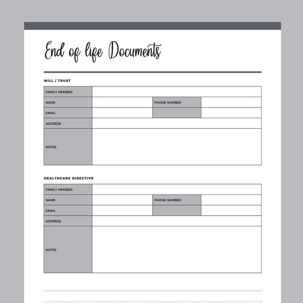 Printable End Of Life Planner Instant Download PDF A4 US Letter 