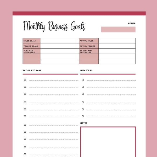 Printable Monthly Business Goals Template – Plan Print Land