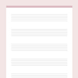 Printable Music Notes 5 Stave - Pink