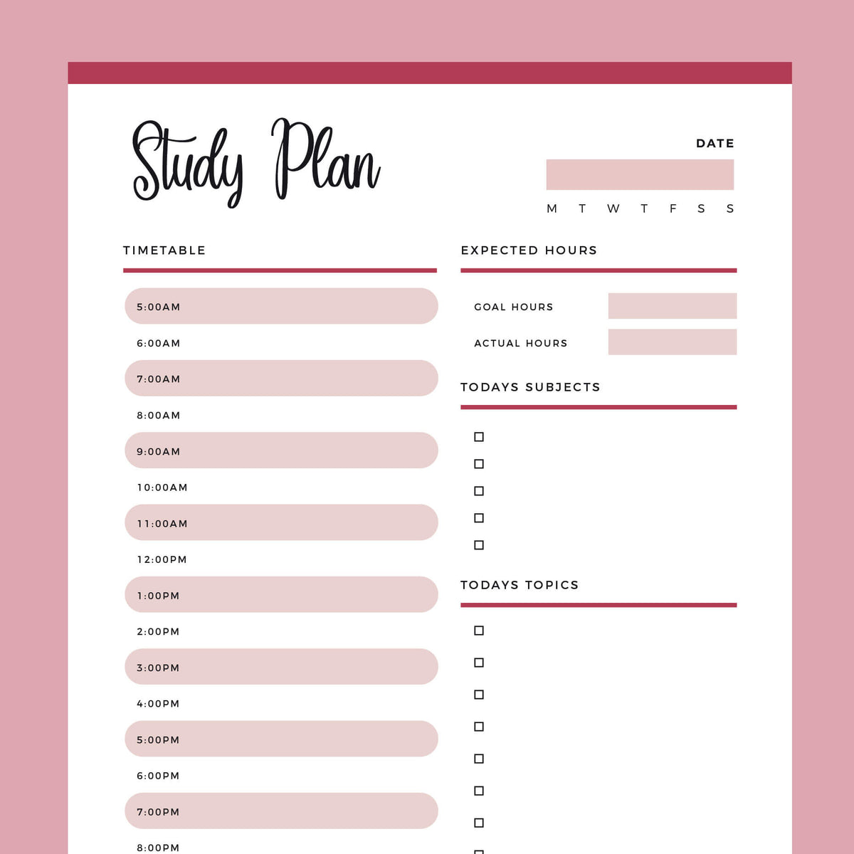 Printable Study Planner – Plan Print Land