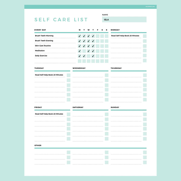 Self Care Checklist Editable | Instant Download Fillable PDF | A4 and ...