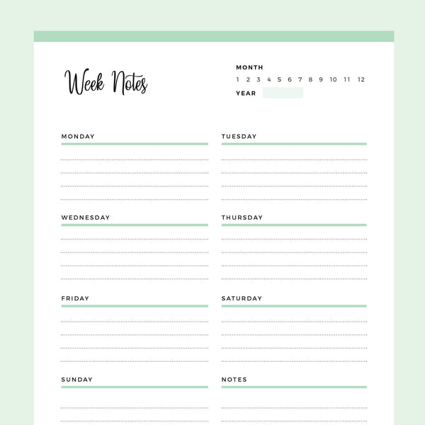 Printable Weekly Notes – Plan Print Land