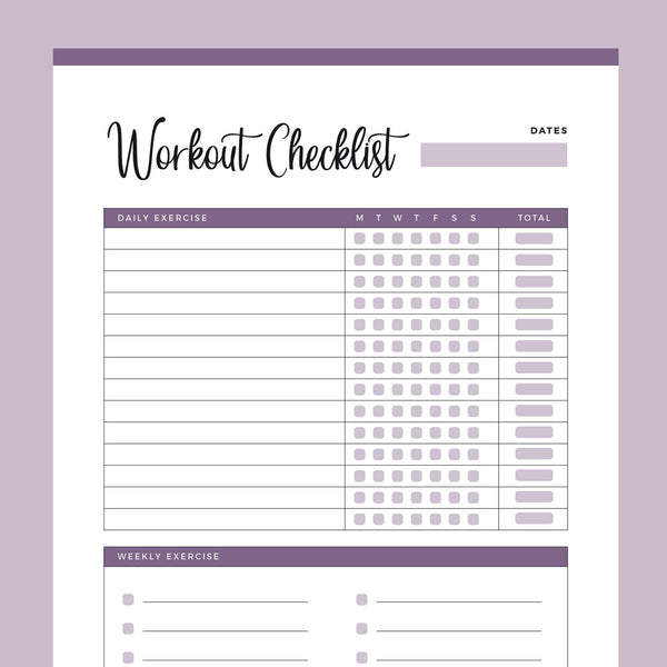 Printable Workout Checklist – Plan Print Land