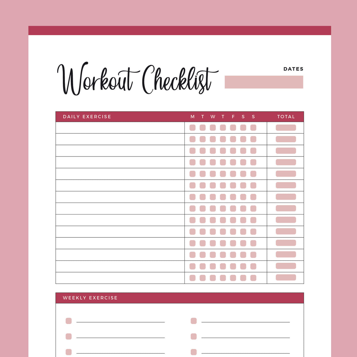 Printable Workout Checklist Plan Print Land