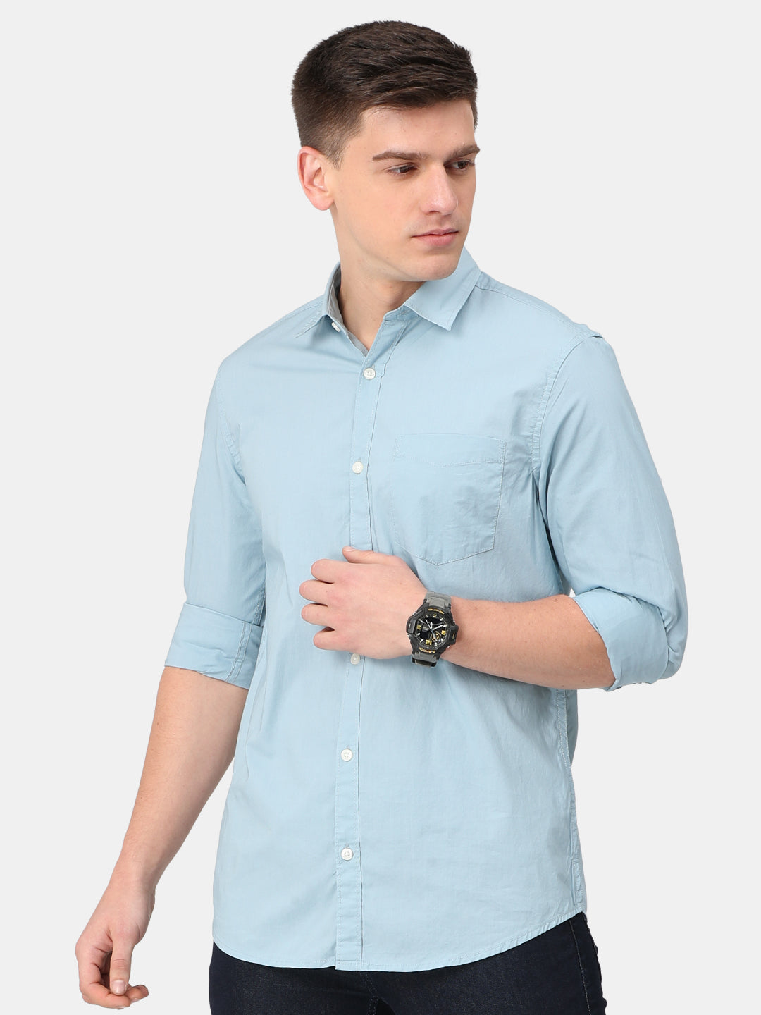 Powder Blue Cotton Shirt Casual Slim Fit Shirt For Men Online - www ...