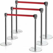 Load image into Gallery viewer, 6 pcs Silver Stanchion Posts Retractable Belt Crowd Control Barrier
