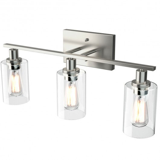 3-Light Modern Bathroom Wall Sconce with Clear Glass Shade-Silver