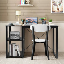 Load image into Gallery viewer, Computer Desk with Bamboo Top &amp; 2 Storage Shelves-Black Desk
