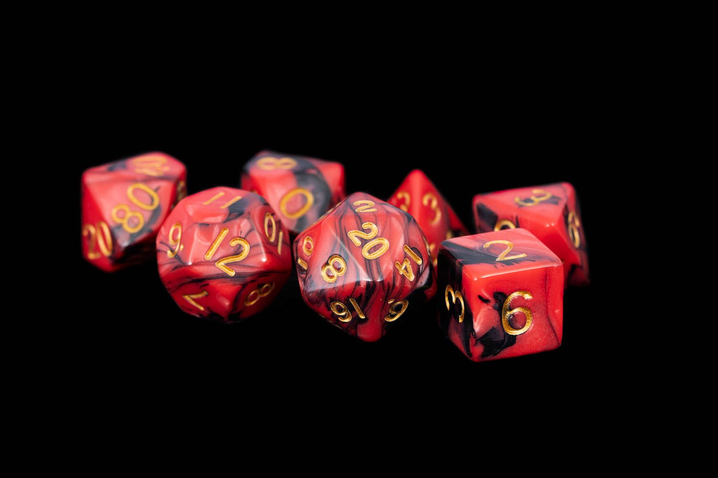 Acrylic Dice Set - Red and Black with Gold Numbers