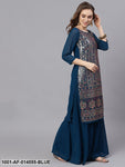 Blue Sequence Work Kurta With Solid Flared Palazzo