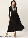 Black Zari Embroidery Gathered Dress