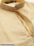 Men's Silk Blend Gold Kurta & Off White Churidar Pyjama Set