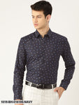 Men's Cotton Navy Blue & Multi Printed Formal Shirt