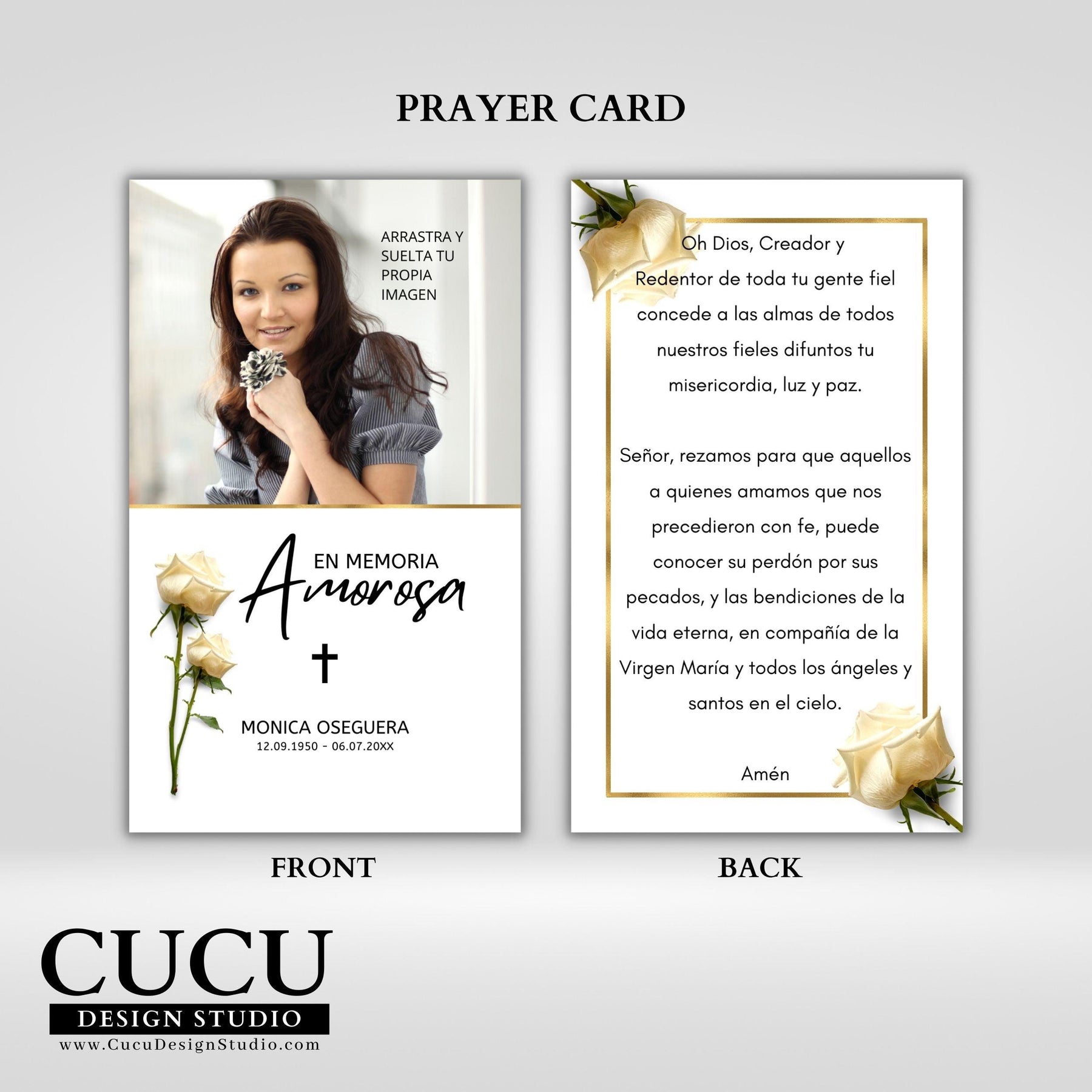 Spanish Elegant Funeral Program & Funeral Prayer Card Template FP101