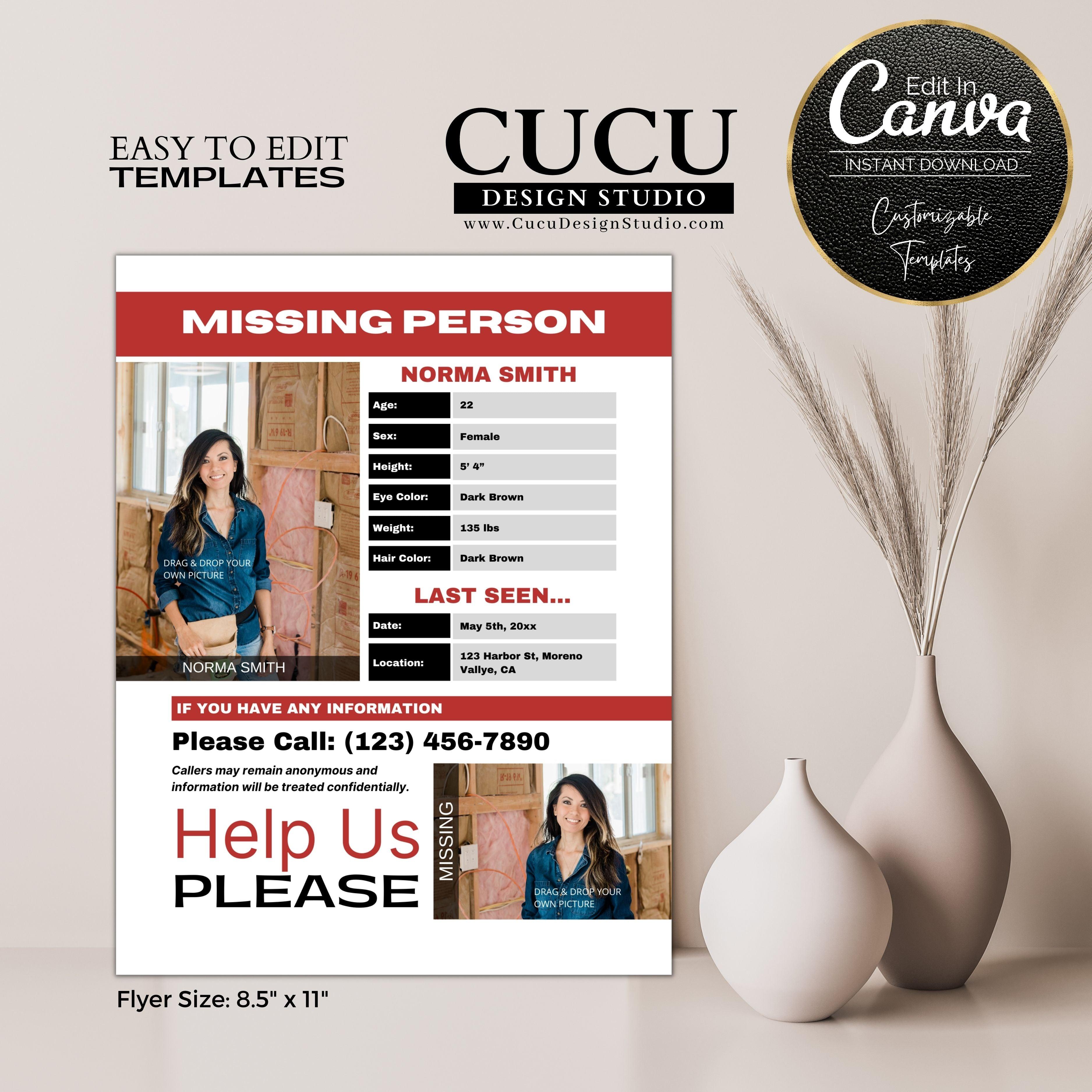Missing Person Canva Template Flyer