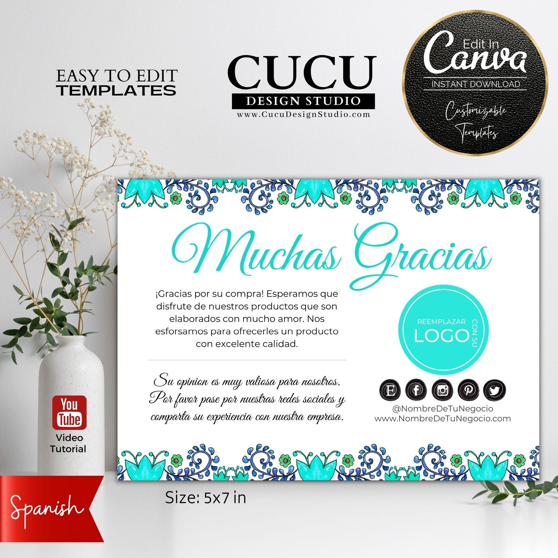 Spanish Mexican Inspired Customer Thank You Card | Muchas Gracias Por –  Cucu Design Studio