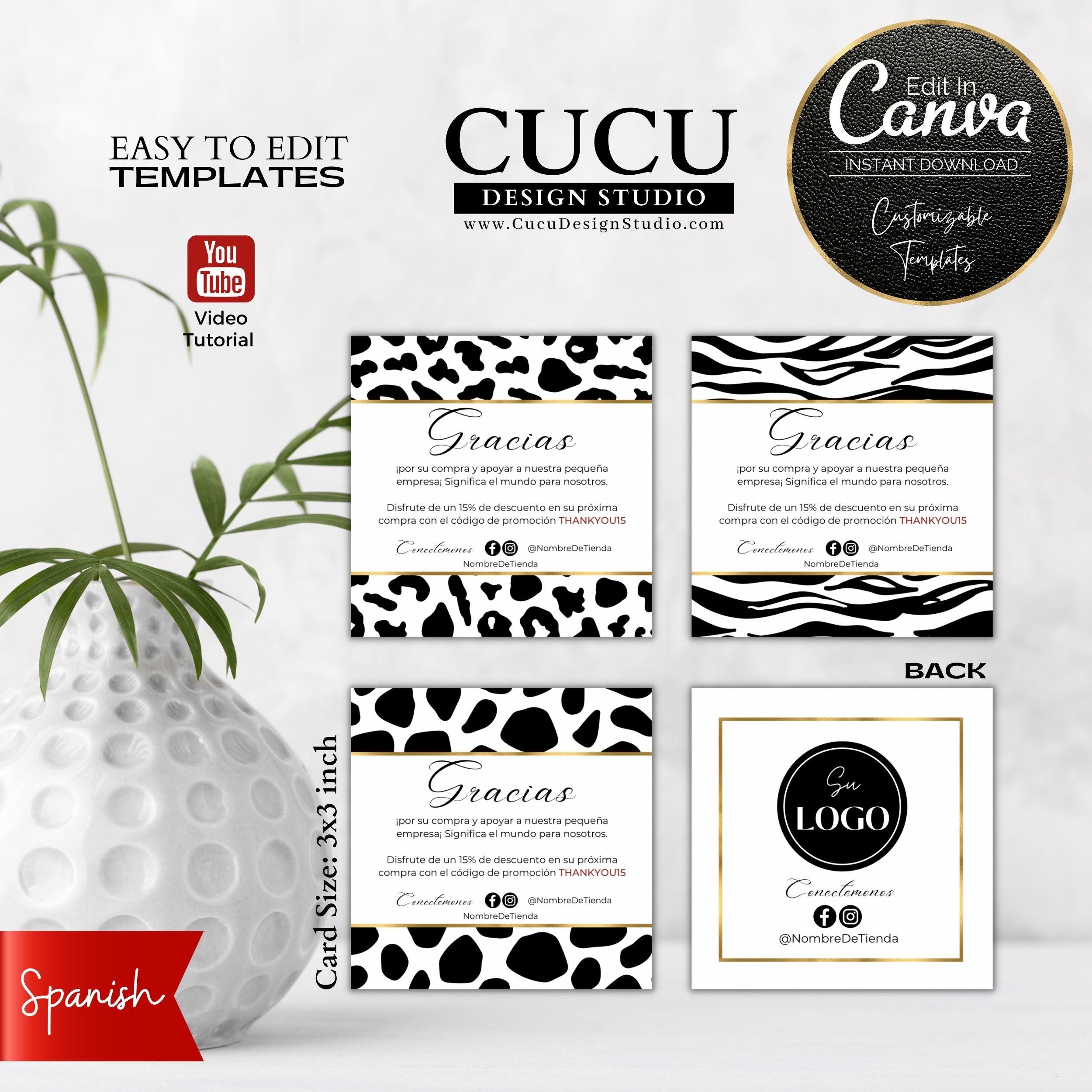 Spanish Square Animal Print Customer Thank You Card Template | BTC130_ –  Cucu Design Studio