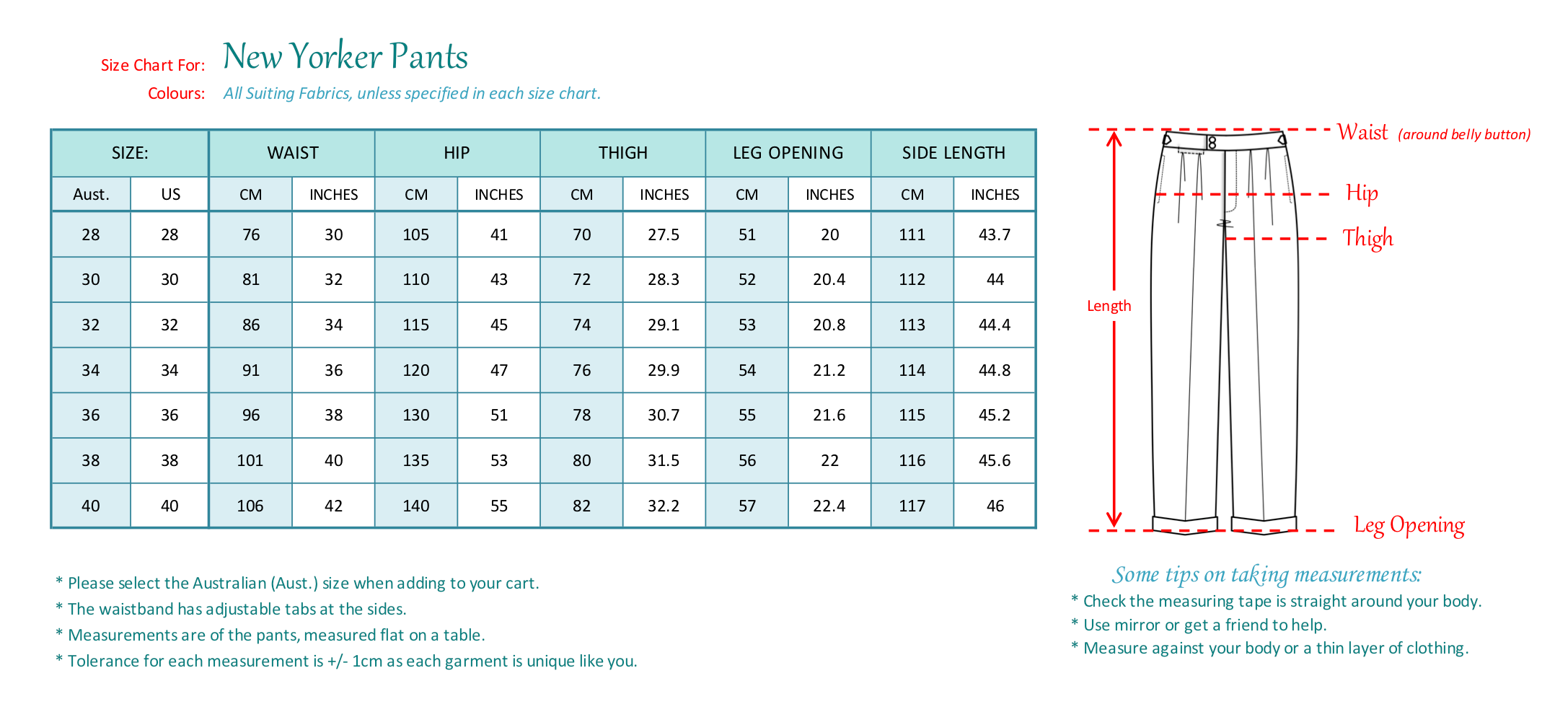 Size Charts - CinchJeans.com