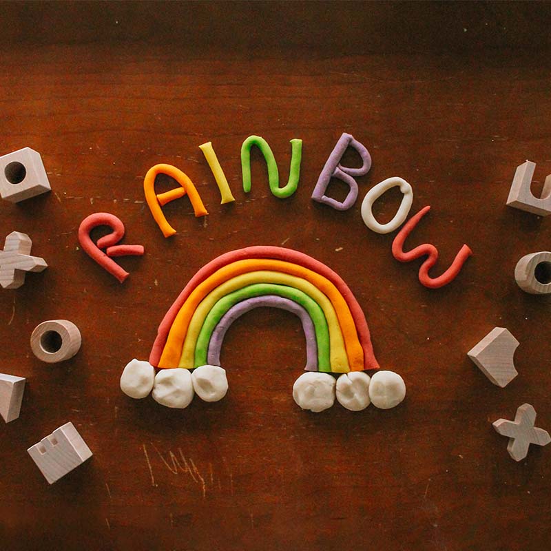 Rainbow play dough colors.