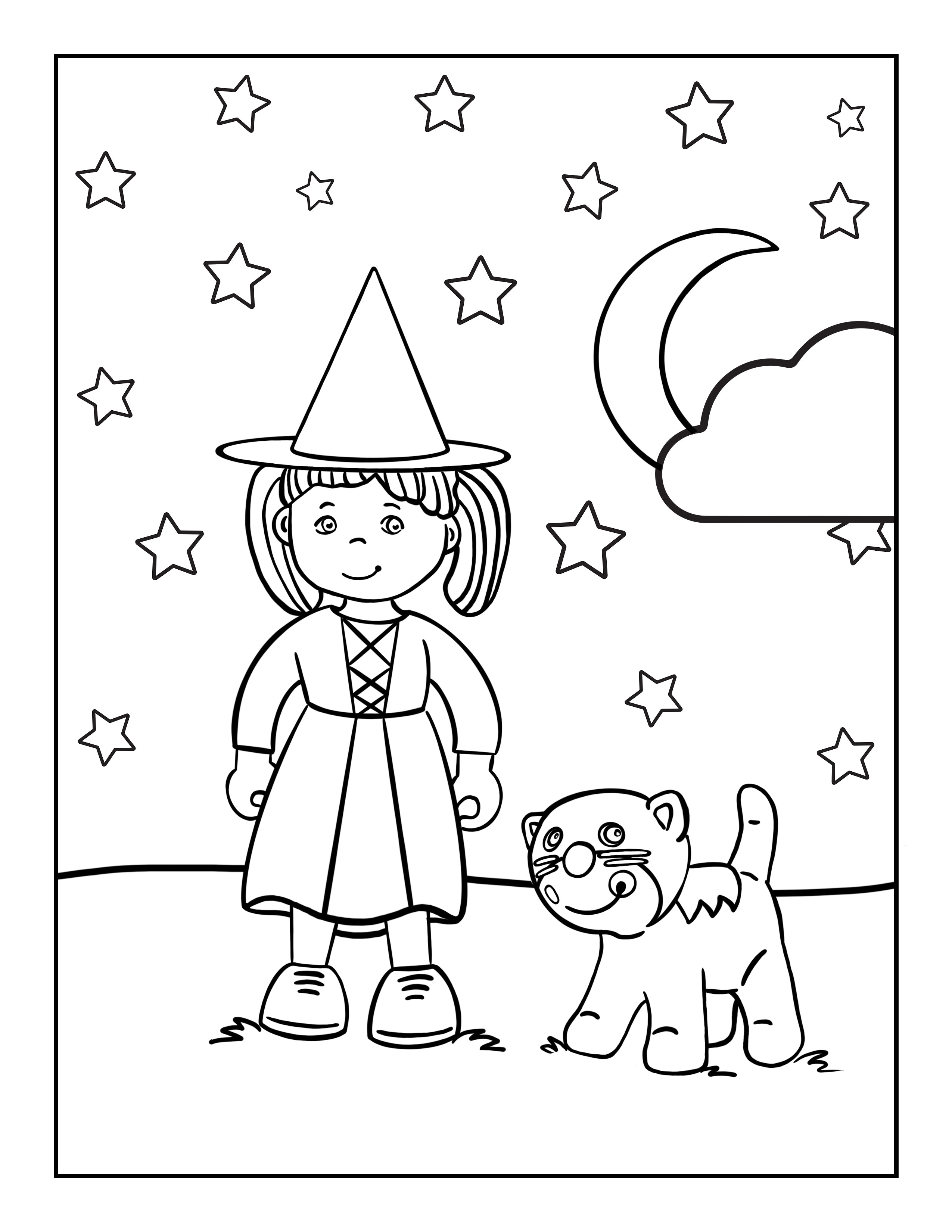 Little Friends witch coloring book page.
