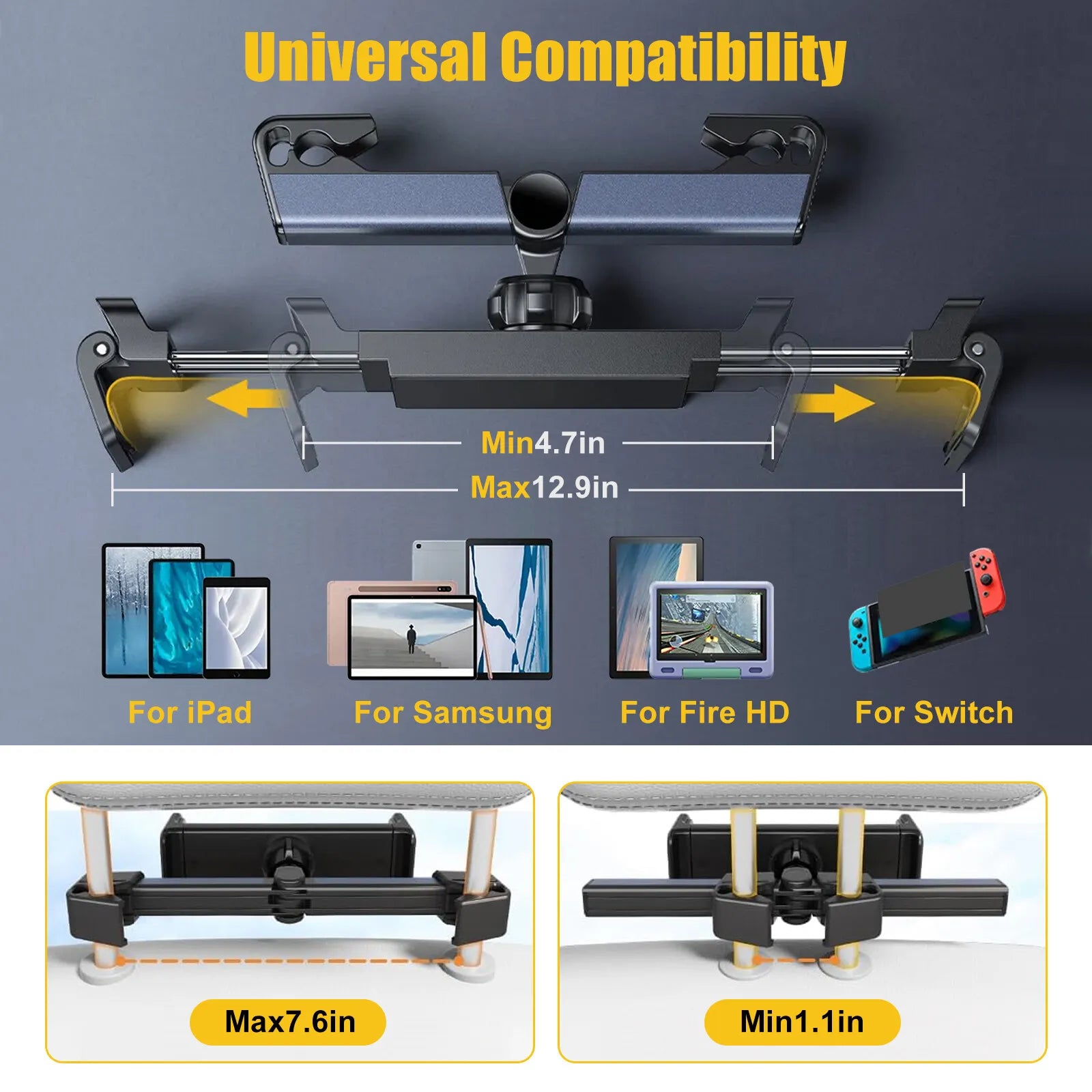 Healthadss ™360° Car Back Seat Headrest Mount Tablet Holder for 4.7-12.9" iPad Phone Samsung - Image 4