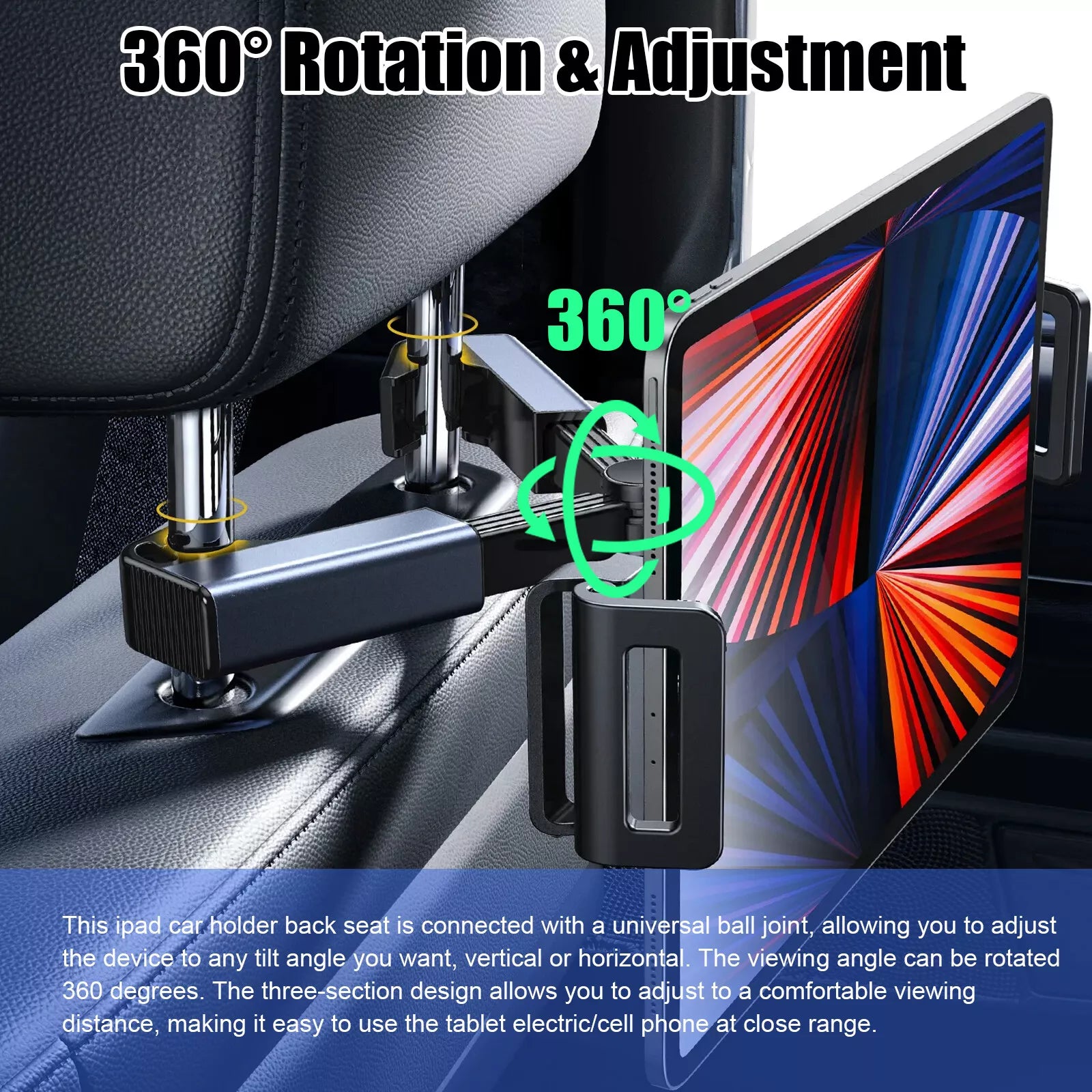 Healthadss ™360° Car Back Seat Headrest Mount Tablet Holder for 4.7-12.9" iPad Phone Samsung - Image 7